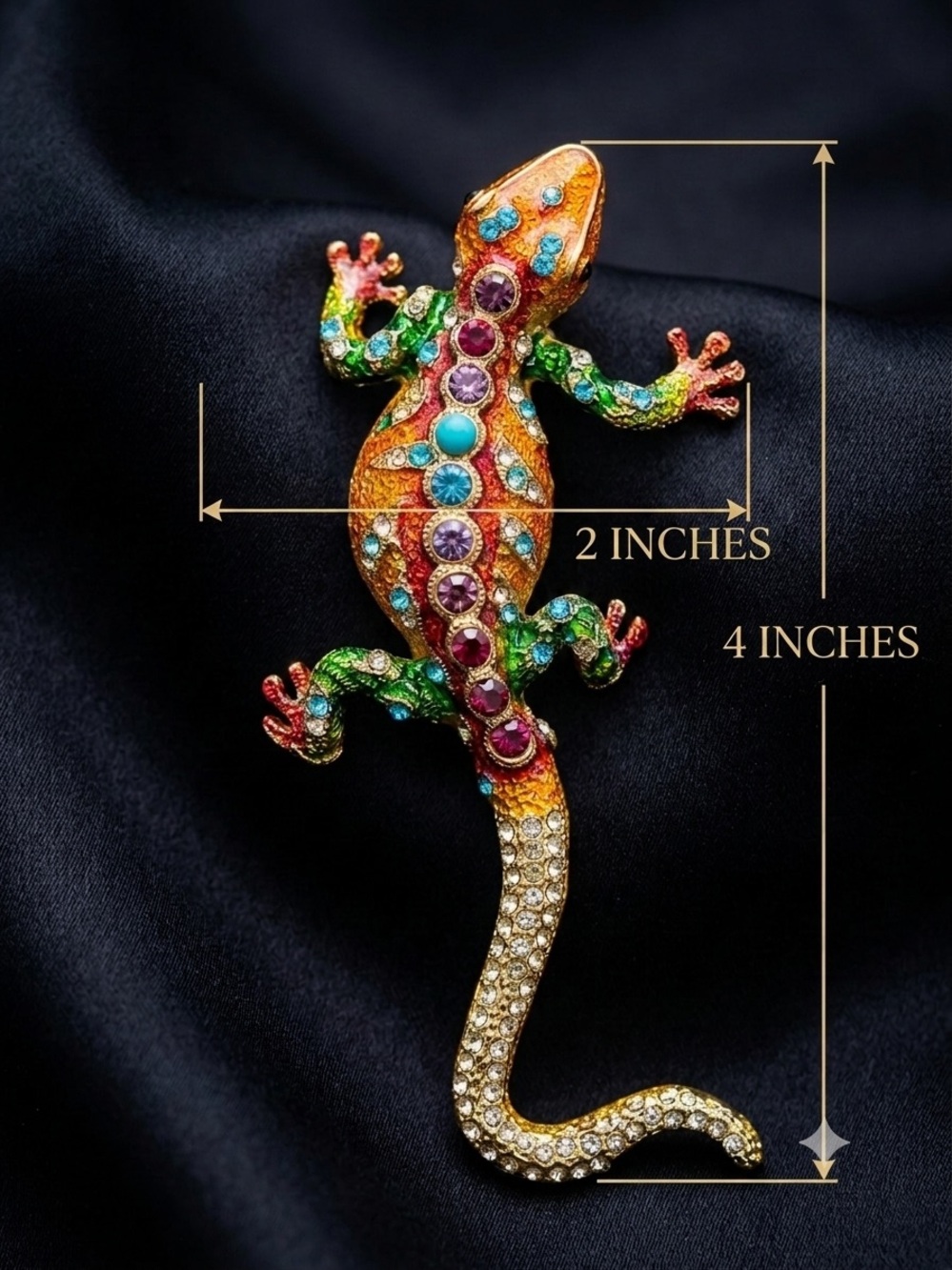 Multicolor Crystal Gecko Brooch – Gold Tone - Picture 2 of 2